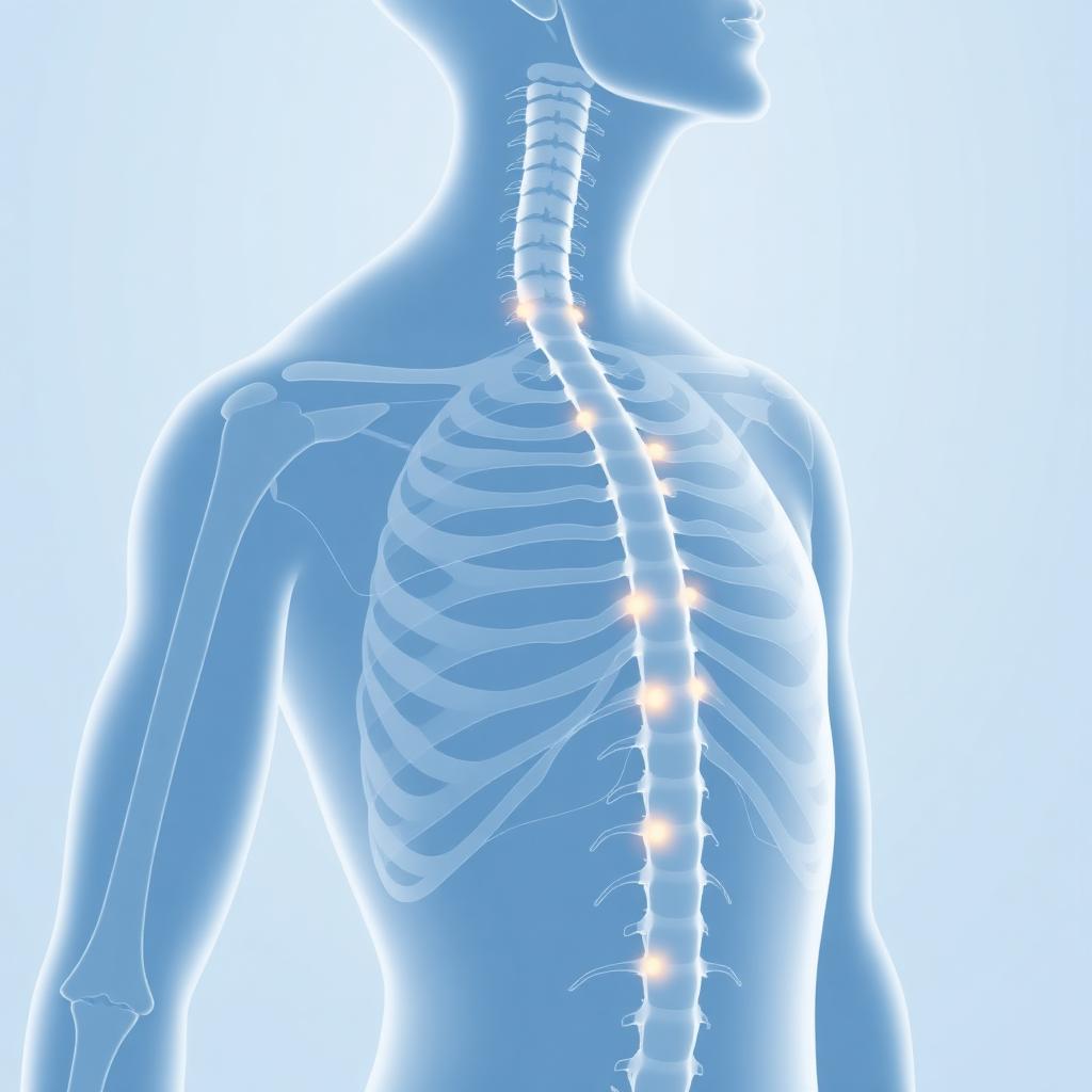 Ilustração editorial médica da cadeia nervosa simpática torácica, alvo da cirurgia de simpatectomia para hiperidrose
