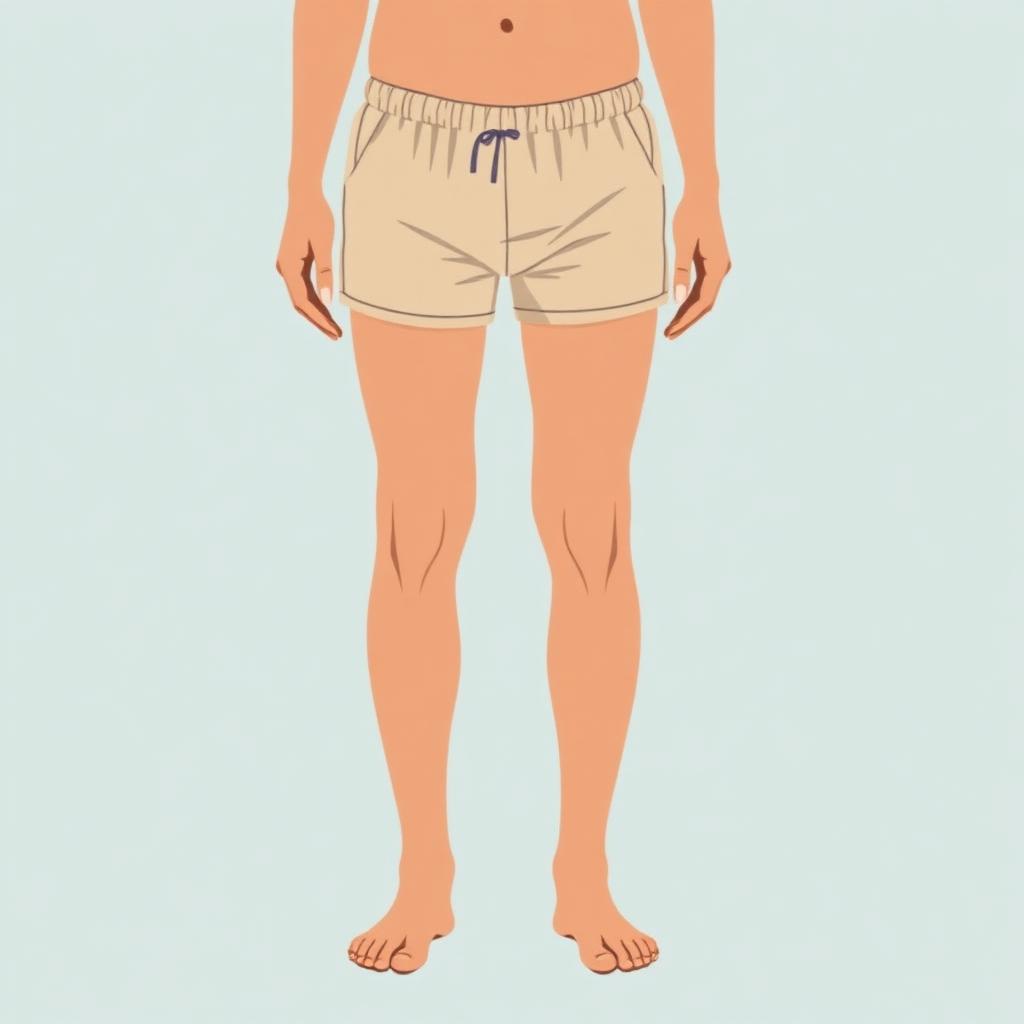 Ilustração editorial de pessoa em shorts claros representando a região da virilha e o desconforto do suor local